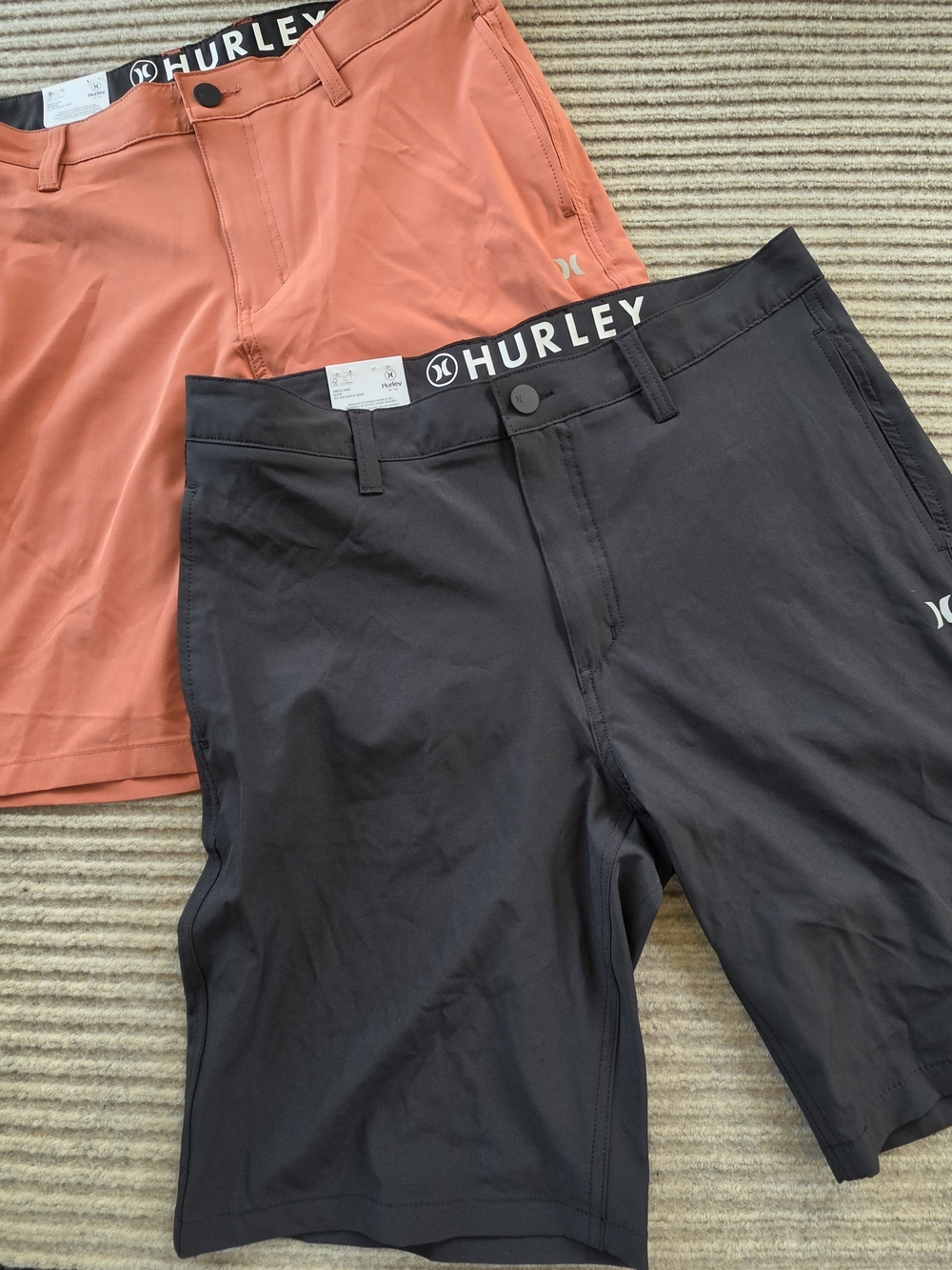 Hurley All Day Hybrid Shorts Lot Of 2 Men's 34 Coral & Black Quick Dry NWT